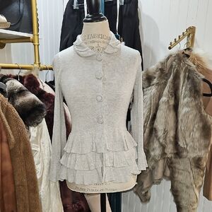 Barneys New York CO-OP Light Gray Ruffle Blazer